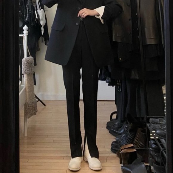 Jil Sander / Uniqlo +J - Women Dark Navy Wool Split Hem Trouser Slim Pant SZ 0 - Picture 6 of 17